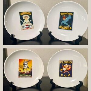 Pottery Barn Vintage Cocktail Plates. Martini Vermouth Bar. Vintage Ads set of 4